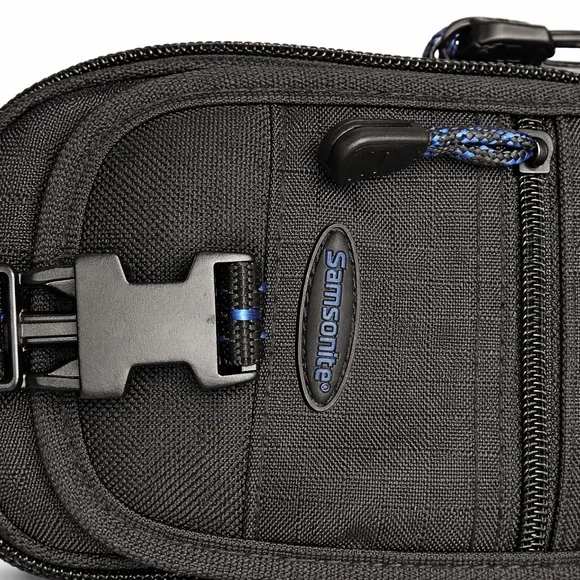 Samsonite Compact Crossbody Travel Bag – Black Nylon w/ Blue Stitch Strap - Picture 2 of 4